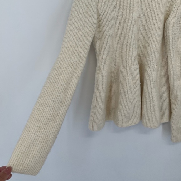 H&M Rib Knit Flared Peplum Wool Blend Sweater In Cream - Picture 3 of 9